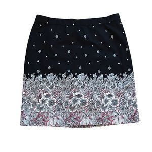 J Jill Black and White Floral Print Skirt